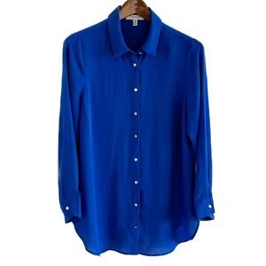 Vintage Chaus semi sheer royal blue metal button secretary blouse size M medium